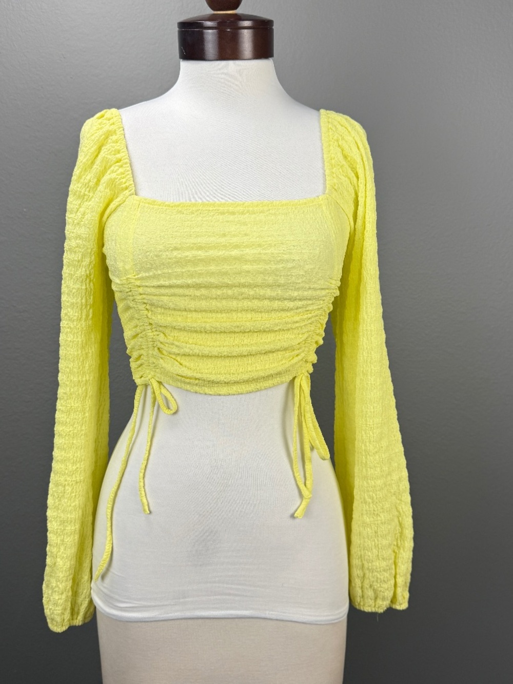 Sophie Rue Long Sleeve Ruched Front Top Yellow Square Neck XS Y2K Instabaddie